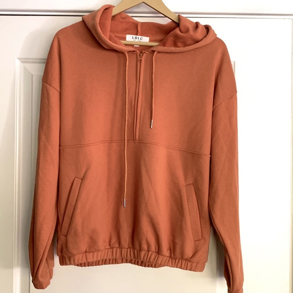 LBLC THE LABEL “Joey Zipper Hoodie” Terracotta ORANGE Pullover Sweatshirt - Picture 3 of 7